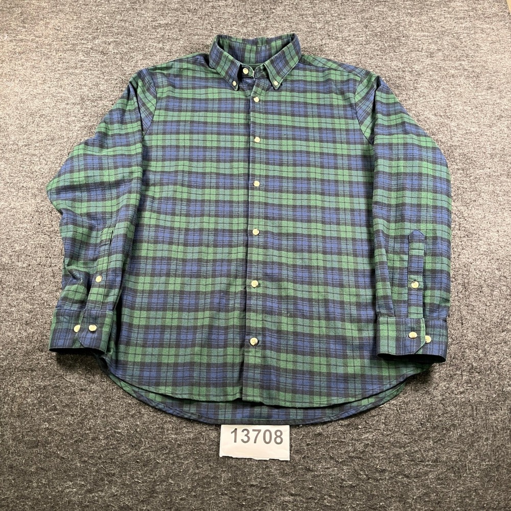 Mizzen + Main Shirt Mens Large Green Blue Plaid Good Performance Button Down
